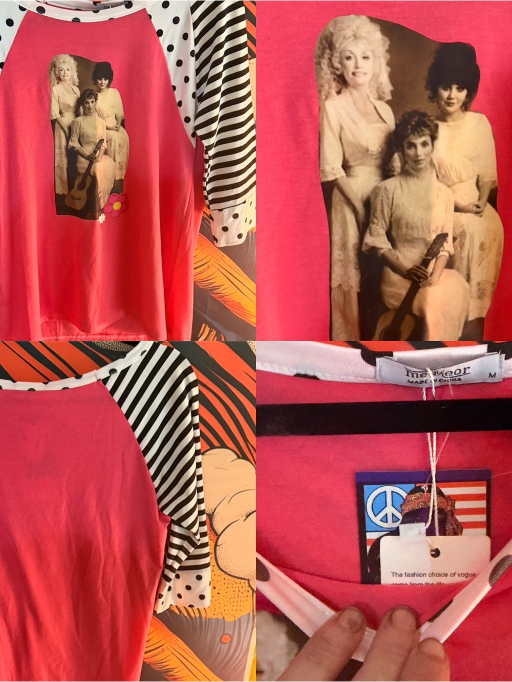 CUSTOM NWT DOLLY PARTON TRIO BASEBALL TEE SHIRT MEDIUM